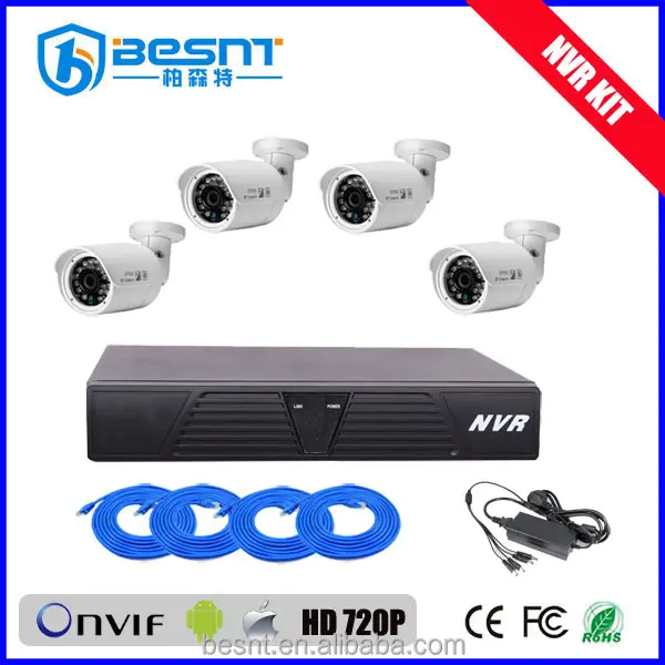 BESNT 감시 4ch 키트 ip NVR 720 마력 p2p 야외 Onvif ip 카메라 키트 시스템 BS-N04T4
