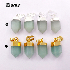 WT-P1328 WKT All'ingrosso Piccolo Proiettile Punto Piccolo moltiplicare Gemstone Oro Reale Placcato Argento Grezzo Naturale ciondolo Calcedonio verde - Product Image 2