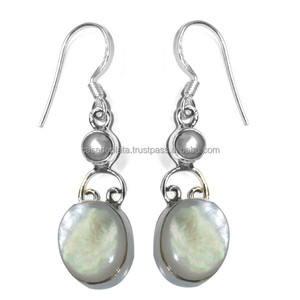 Pendientes colgantes de plata de ley 925 hechos a mano con forma ovalada de piedras preciosas, joyería de moda para mujeres y niñas chapada en oro - Product Image 1