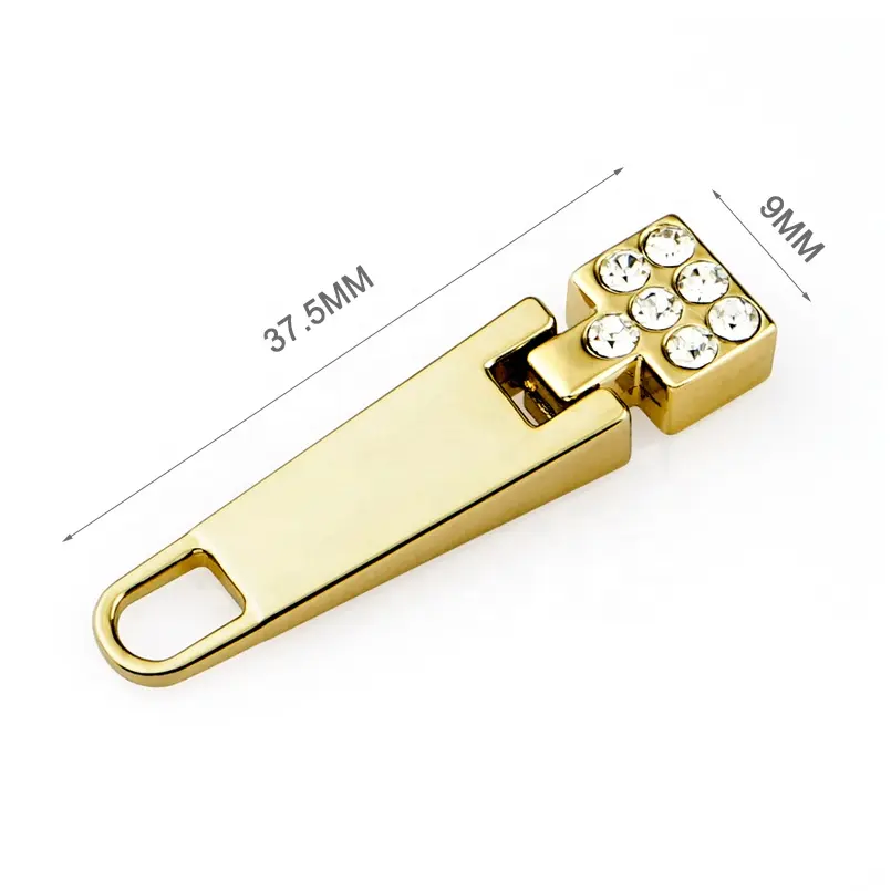 Custom Gold Color Metal Zipper Puller mit Diamant für Kleidungs stück, Zink legierung Metall Zip Puller für Taschen