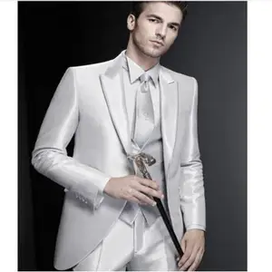 Bộ Vest Nam Màu Bạc Thời Trang 2019, Blazer Có Quần Vừa Vặn Cho Chủ Đề Đám Cưới, Tiệc Cưới, Áo Vest 3 Món (Áo Khoác + Quần + Áo Vest)