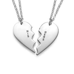 Collier en acier inoxydable en forme de cœur brisé pour couples, gravé sur mesure, colliers uniques pour couples en argent - Product Image 2