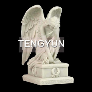Statue d'ange gardien pleureur à genoux en pierre grandeur nature pour intérieur, vente en gros - Product Image 6