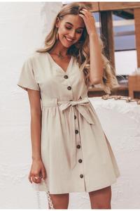 Simplee Dell'annata Delle Donne Breve Estate <span class=keywords><strong>Camicia</strong></span> <span class=keywords><strong>di</strong></span> Vestito <span class=keywords><strong>Con</strong></span> Scollo A V Manica Corta In Cotone <span class=keywords><strong>di</strong></span> <span class=keywords><strong>Lino</strong></span> Abiti Pulsante - Product Image 4