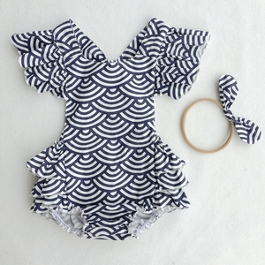 Оптовая продажа, детская одежда комплект одежды для маленьких девочек из мягкого хлопка с рюшами и цветами, с головной повязкой для новорожденных - Product Image 2