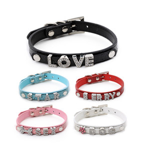 <span class=keywords><strong>Collar</strong></span> de perro personalizado con nombre de diamante de imitación de 10MM de cuero PU ajustable
