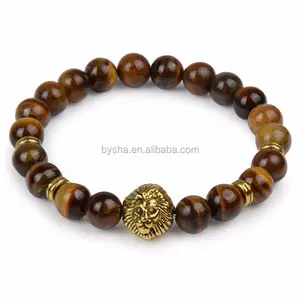 Natural Jade Agate Crystal Beaded Bracelet With Tiger Head Metal Accessories Hand Chain Wrap Beaded Bracelet