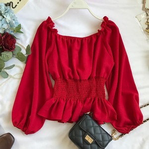 5 couleurs femmes Blouses élasticité Slash cou à manches longues hauts chemise bureau dame porter au travail décontracté élégant Sexy <span class=keywords><strong>haut</strong></span> court E10399 - Product Image 1
