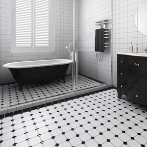 Mosaïque en céramique octogonale blanche <span class=keywords><strong>et</strong></span> noire pour salle de bain, cuisine, crédence murale <span class=keywords><strong>et</strong></span> sol, carreaux en porcelaine - Product Image 6