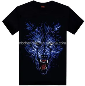 blue wolf New 3D black cotton printed tshirt