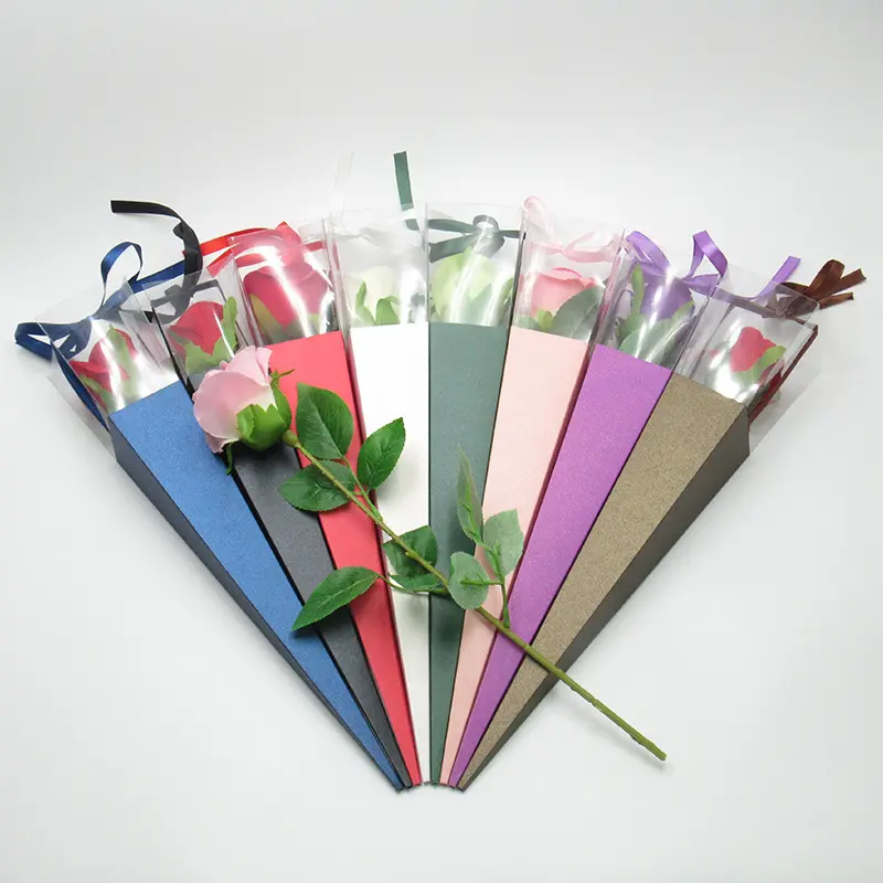 Лидер продаж, Подарочная коническая бумажная коробка с одним цветком, картонная коробка для цветов