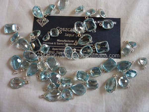 Connecteur de pierres précieuses pour lunette en argent bleu ciel avec topaze AAA pour pendentifs fins et breloques de fête Accessoire en vrac - Product Image 1