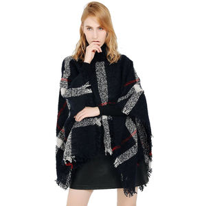 Pulover <span class=keywords><strong>Poncho</strong></span>セーターレディース45色チェック柄タッセル防風冬暖かい女性用Pulover <span class=keywords><strong>Poncho</strong></span> 2020 - Product Image 2