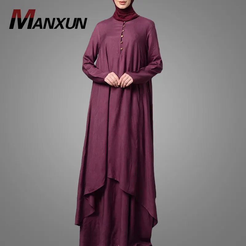China Memproduksi Plain Muslim Khimar Abaya Gaun Panjang Hot Menjual Dua Potong Pakaian Blus dengan Rok