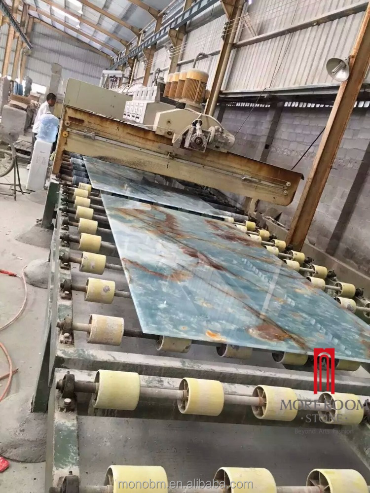 Venta caliente de mármol Natural azul pulido Precio de losa de ónix ágata azul compuesto de