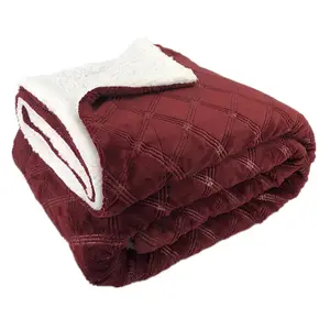 Plaid embossed fleece velvet blankets fluffy soft warm thick sofa throws blanket