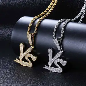 Micro Zirkoon Hiphop Ijskoude Letters Vs Hanger Mannen Ketting Sieraden