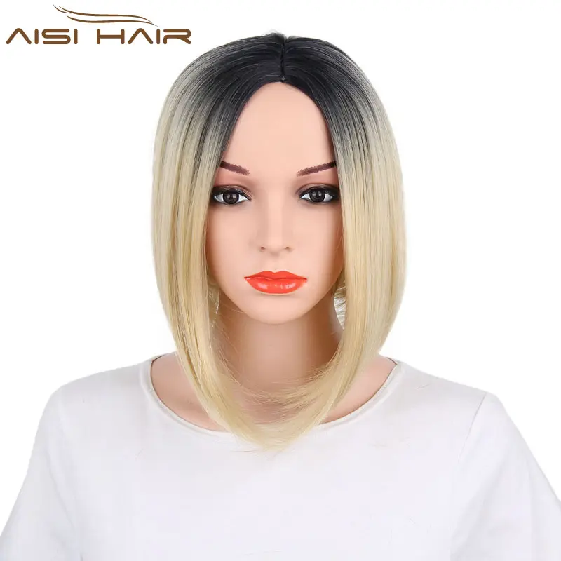 AISI tóc Bán buôn giá rẻ ngắn thẳng Bob phong cách tóc giả cosplay Ombre Tóc Vàng Tóc Giả chịu nhiệt Bob tóc giả cho phụ nữ
