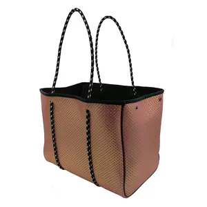 Custom Trending Designer Weekend High Quality Neoprene Large Summer Women Hollow Out Oem Shoulder Handbag Tote Beach Bag