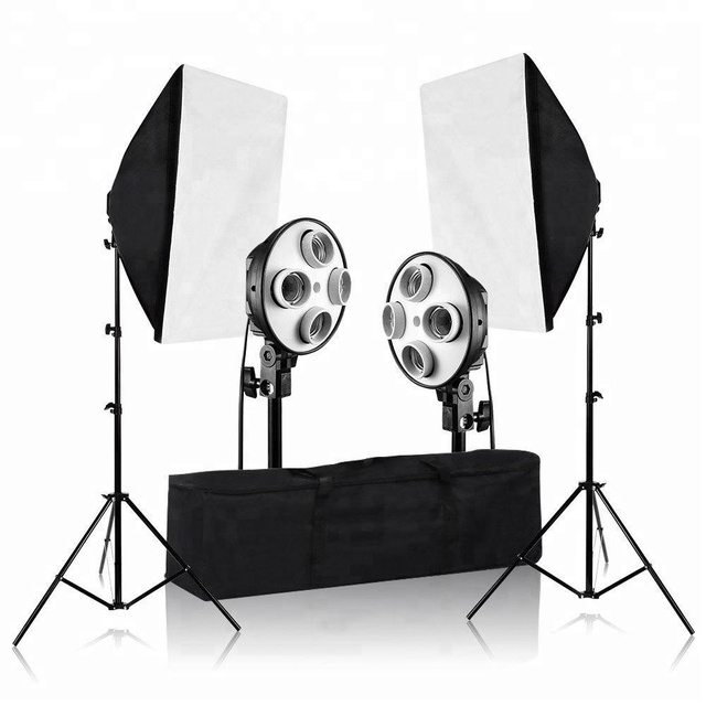 1600W Photography Continuous Photo Video Studio Light Kit 4 Socket Light Two Easy Softbox With Case