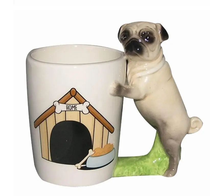UCHOME Cangkir Anjing Lucu Baru Berpergian, Mug Keramik Putih untuk Teh Kopi Gelas Anjing Pug Pribadi
