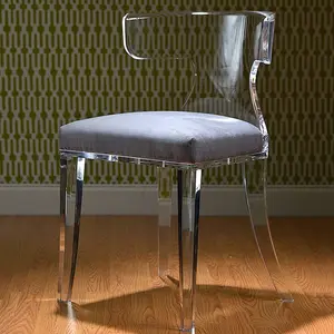 Chaise de salle à manger en acrylique de luxe avec siège en velours Coussin de luxe Chaise de salle à manger transparente Hôtel Chaise de salle à manger de luxe Meubles de maison