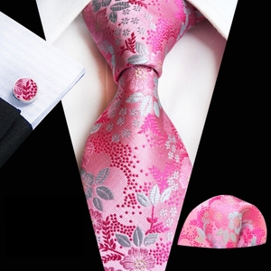 Corbata de Seda Clásica para Hombre, <span class=keywords><strong>Corbatas</strong></span> Florales Rojas y Azules, Pañuelo de Bolsillo para Fiesta de Boda, Gemelos, Conjunto de Corbata de Lujo para Hombre - Product Image 5