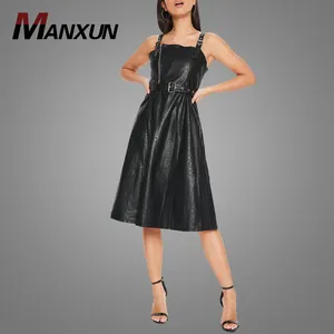 New Fashion Black Faux Leather Dress Sexy Leather Mature Tight Lady Dress