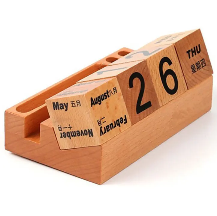 Goedkope kosten hout materiaal Bureau Kalender fabrikant