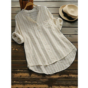 Women Fashion Striped V-Neck Baggy Shirts Lady Casual Loose <strong>Tunic</strong> <strong>Tops</strong> Plus Size S-5XL Blouse - Product Image 2
