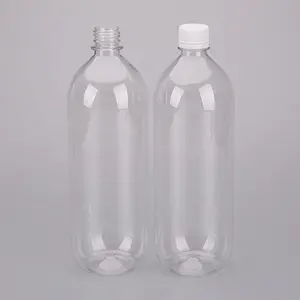 plastic juice bottles 32 oz with lid Transparent PET Plastic Empty 28mm Bottle Packaging Screen Printing Customized