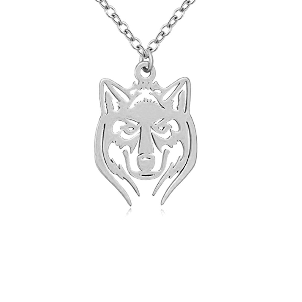 En Acier inoxydable Placage Loup Tête Charme Collier Pendentif Hommes