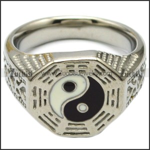 Vintage plata grabado delicada Yin Yang Tai Chi ocho diagramas anillo de sello - Product Image 3