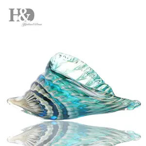 H & D-Concha azul-verde hecha a mano, adornos soplados de cristal para decoración del hogar y la Oficina, regalo creativo