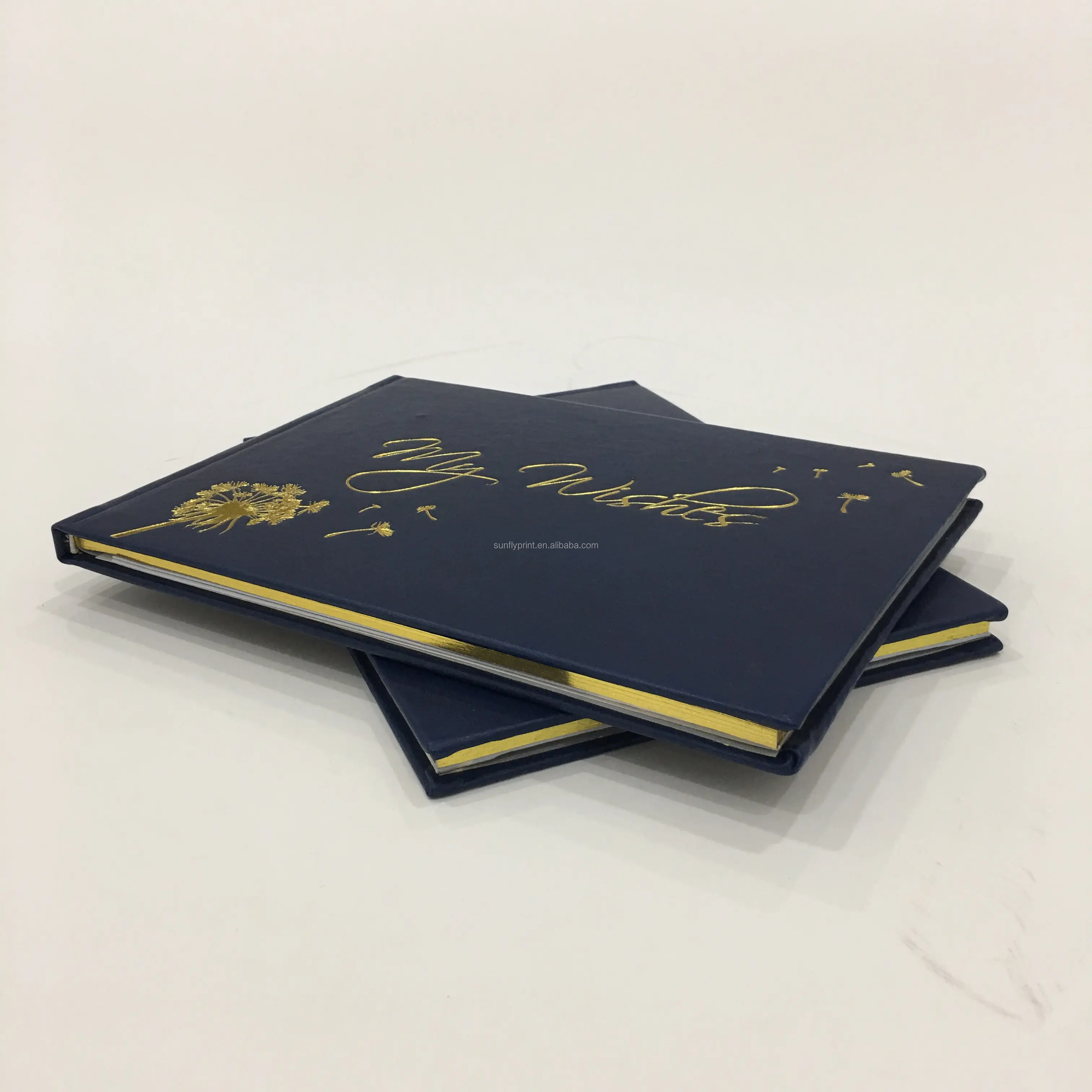 High quality note book printing and gold foil embossed logo on leather cover with gold edges printing