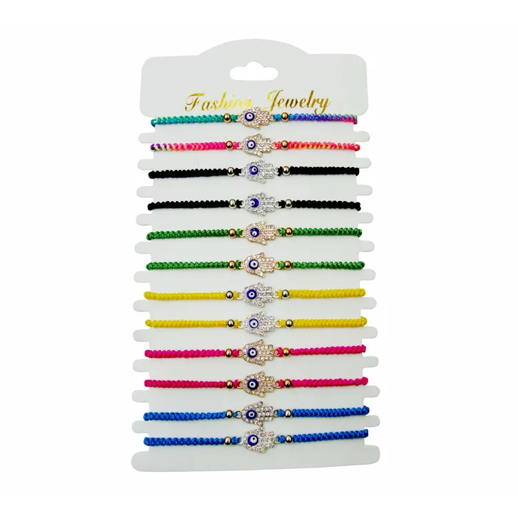 Mode-sieraden Kleurrijke Koord Gevlochten Armbanden Crystal Hamsa Hand Geweven Armband