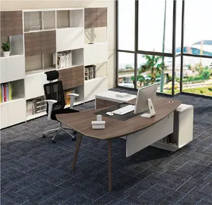 פושאן mdf לבן שולחן במשרד עץ רגל l בצורת תמונות של עץ מחשב שולחן בוס משרד שולחן וכיסא