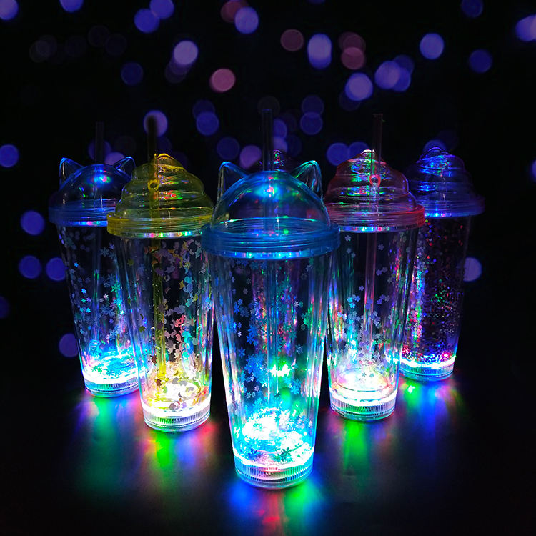 Pvc Cup Led Custom Design Double Wall Plastic Cup with LED Lights