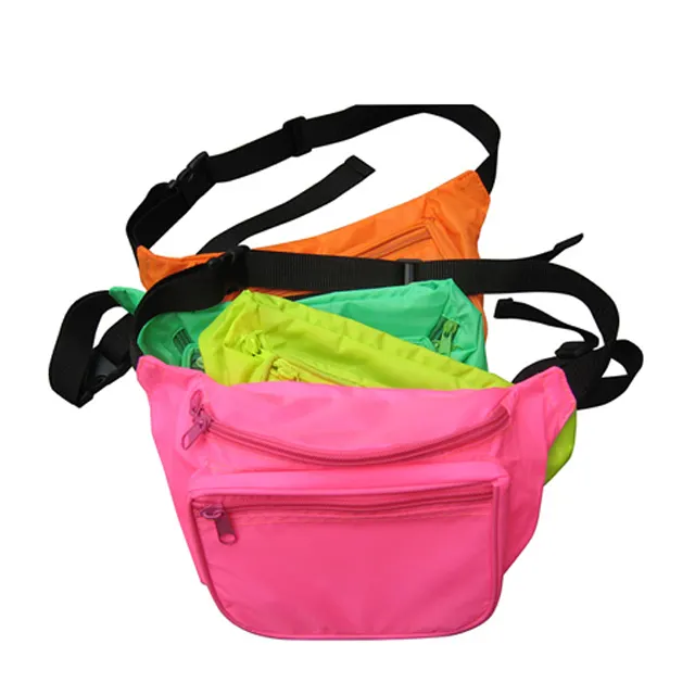 Custom 3 zipper pocket colorful Nylon Sport waist bag printed Neon fanny pack