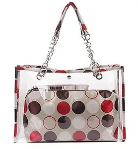Women's Clear Transparent Beach Colorful Dot Wallet Swimming Tote Shoulder Bag