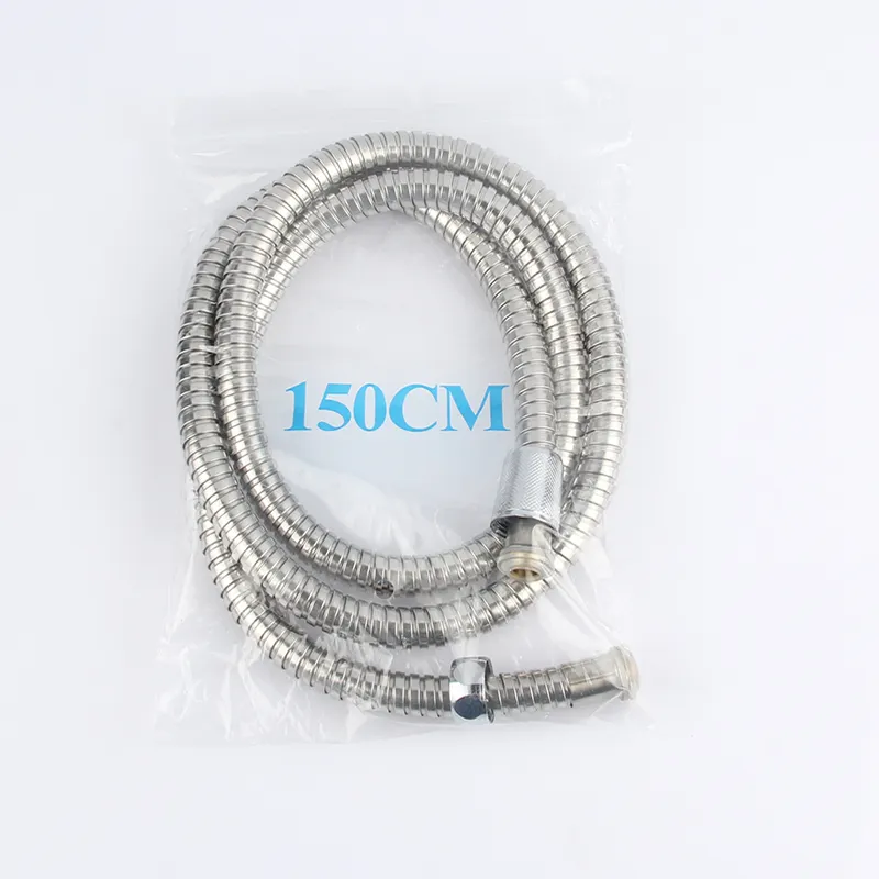 1.5 meter stainless steel 201 polished double lock shower hose with zinc nut and pvc inner tube