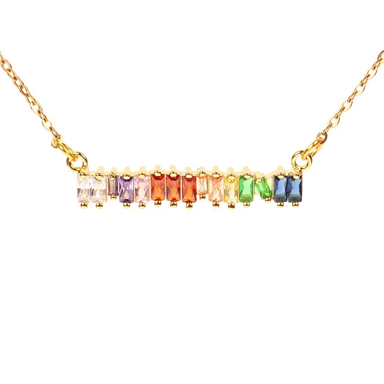 Daochong Custom Fashion New Design Summer Delicate Sparking Colorful Cubic Zirconia Rainbow Necklace