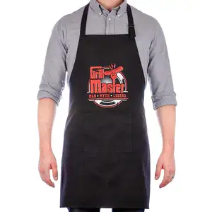 Adjustable neck tie BBQ Grill Master Men's cotton kitchen cooking black print apron