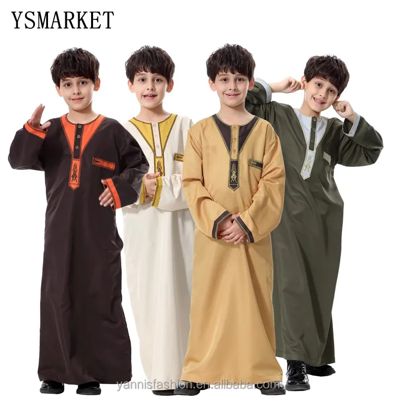 Hồi Giáo Thobe Kids Abaya Arabic Quần Áo Cộng Với Kích Thước Cậu Bé Trung Đông Thanh Niên Trai Robe Abaya Với Thêu XXXLETH872