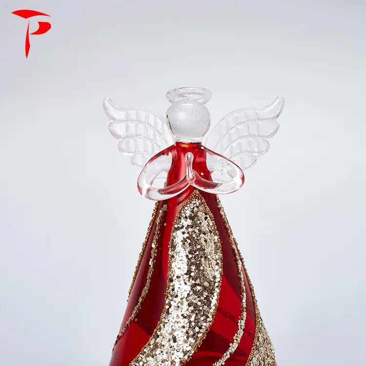 H12cm Red Home Decor Glass Angel Ornaments Clear Glass Angel Figurines