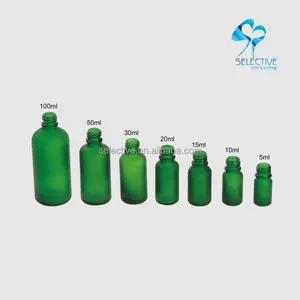 Flacon compte gouttes en verre vert givré, contenant cosmétique en bambou, de 5, 10, 15, 20, 30, 50 ou 100ml