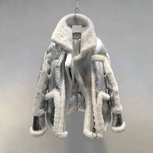Attractive Design Winter Stylish A Line Overcoat Merino Sheep Lapel Sheepskin Leather Jacket Real Fur Women's Coat Down Jacket