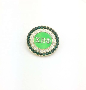 XHO CHI ETA PHI broche ronde verte sur strass pour enfants bijoux en alliage de sororité et de fraternité grecque pour cadeau de fiançailles de mariage