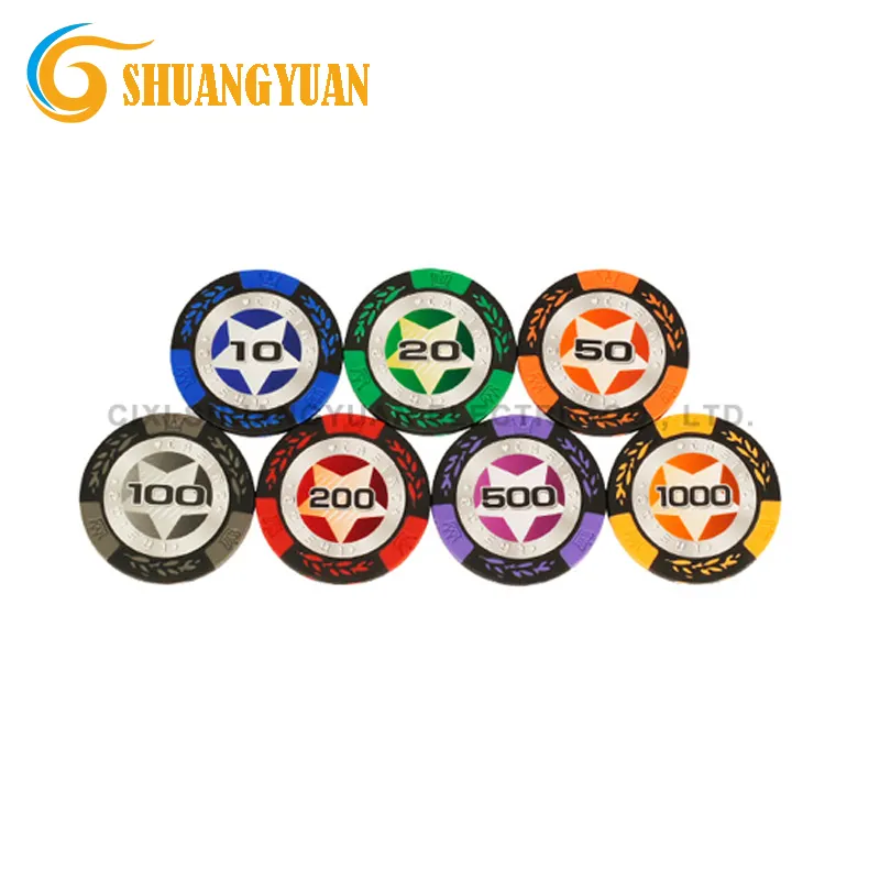 14g Clay Crown Wheat Casino Poker Chip With Shiny Star Sticker