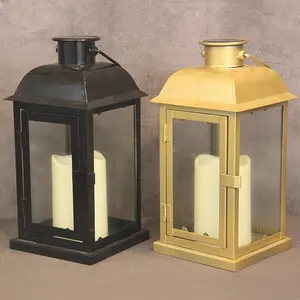 Waterproof Home Decoration Gold And Black Garden Decorative Rechargeable Led Metal Solar Lantern